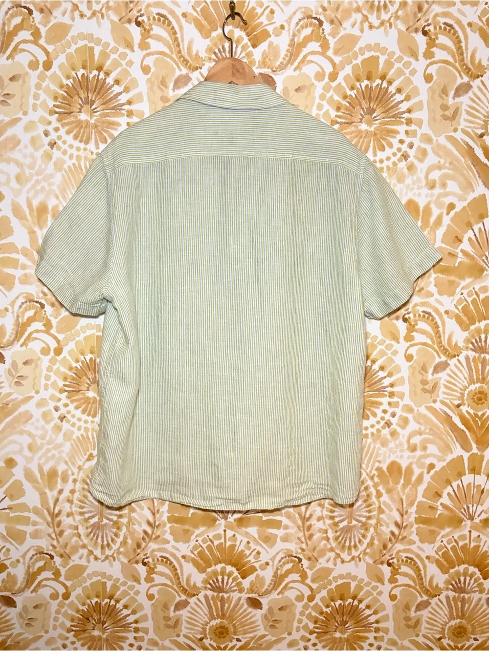 100% Linen Coastal Stripe Button-Up Shirt | Euro Summer Resort Casual - Picture 6 of 8